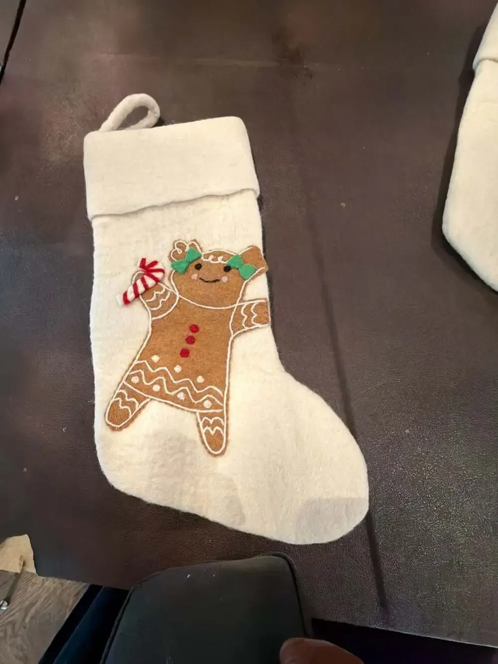 Felt Gingerbread Girl Christmas Stocking with Candy Cane NEW white fast 2 ship